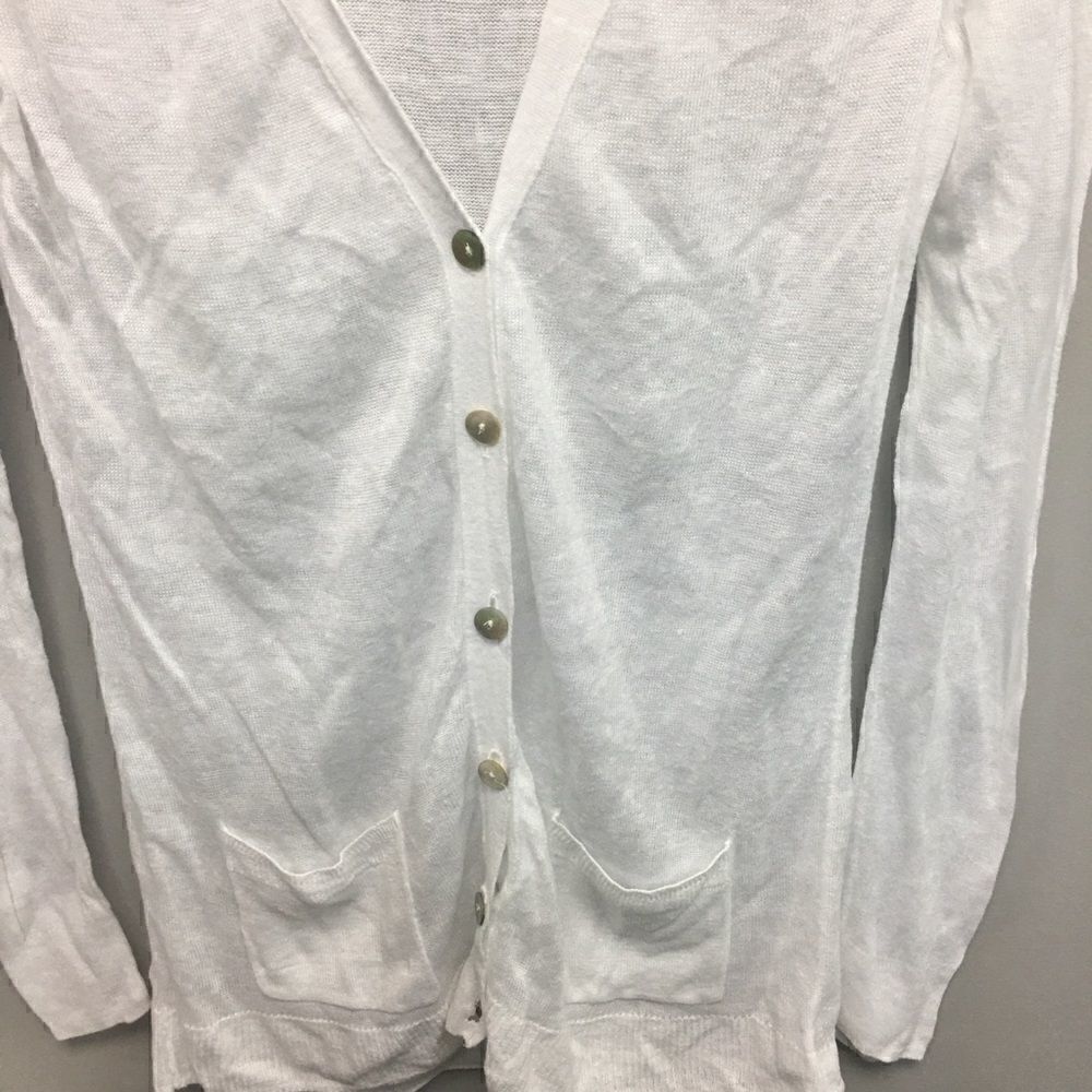 Max Studio | White Linen Button Front Cardigan | L - Picture 2 of 6